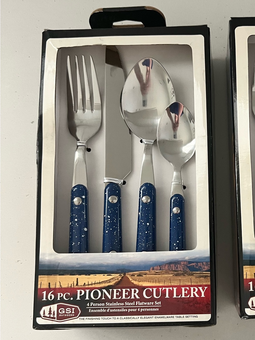 GSI Outdoors Pioneer Cutlery Set 16 Pc Blue Speckled Camping Flatware NEW